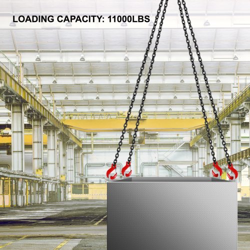 VEVOR 13FT Chain Sling 5/16 Inch X 13 FT Engine Lift Chain G80 Alloy Steel Engine Chain Hoist Lifts 5 Ton with 4 Leg Grab Hooks Used in Mining, Machinery, Ports, Building
