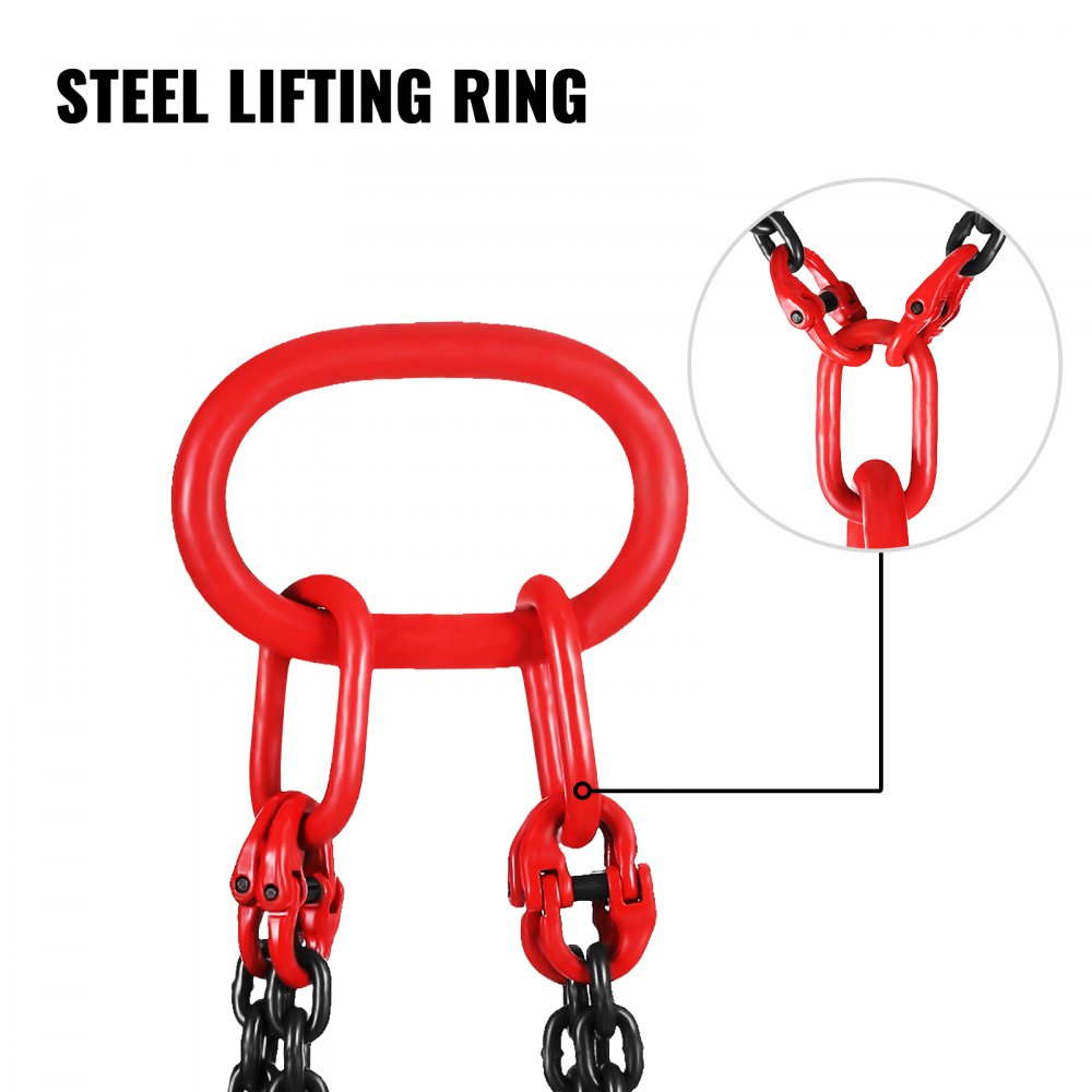 VEVOR 4M Lifting Chain Sling, 8MM Hanging Lift Chain, 5T Capacity G80 Alloy Steel Engine Chain Hoist Lifts Heavyy Duty 5 Ton with 4 Leg Grab Hooks and Adjuster