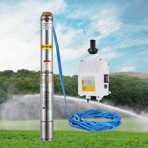 VEVOR Stainless Steel Submersible Well Pump 220V Submersible Pump for Wells 0.75KW Depth Pump Up to 74m Flow Rate 65.5 m3/h Submersible Pump with 20m Cable