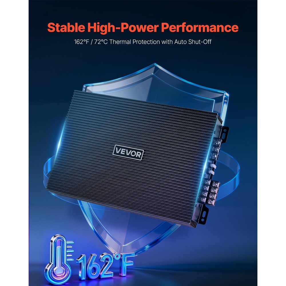 VEVOR Car Audio Amplifier, 4-Channel Bridgeable Car Amplifier, Multichannel Class AB Stereo Amp, Max. 4 x 200W at 4 Ohms / 4 x 400W at 2 Ohms, High Output, for SUVs, Pickups, and Off-Road Vehicles