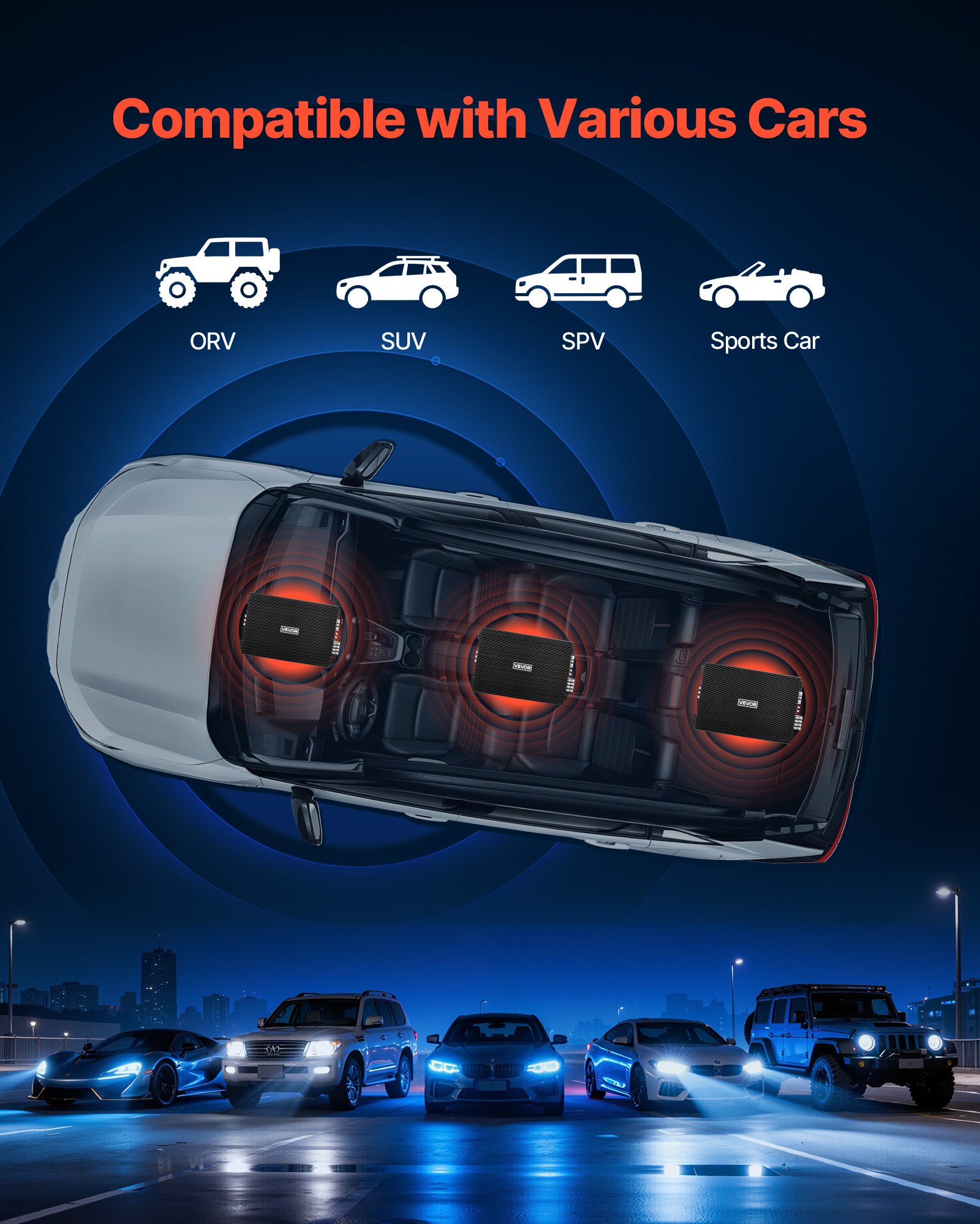 VEVOR Car Audio Amplifier, 4-Channel Bridgeable Car Amplifier, Multichannel Class AB Stereo Amp, Max. 4 x 200W at 4 Ohms / 4 x 400W at 2 Ohms, High Output, for SUVs, Pickups, and Off-Road Vehicles