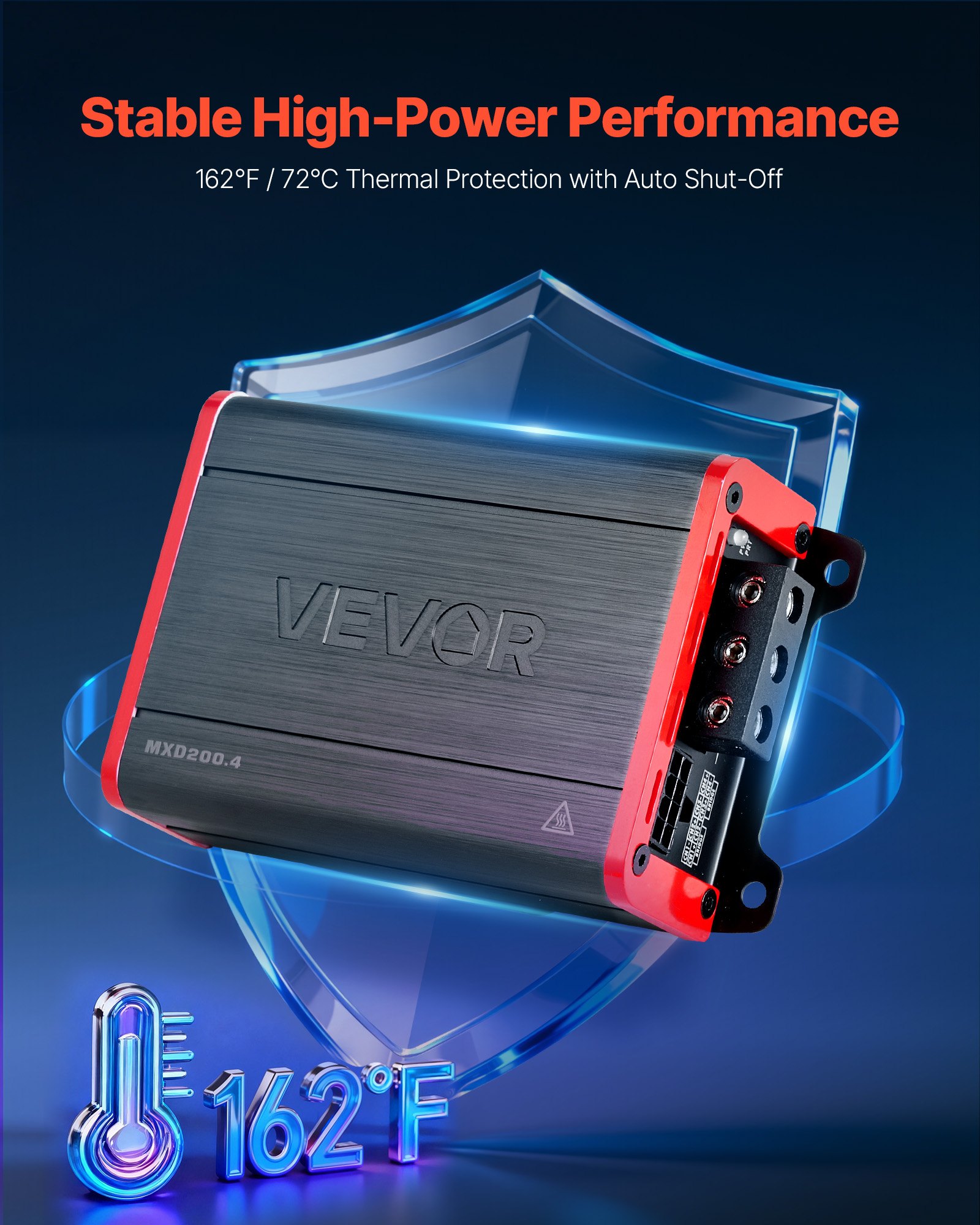 VEVOR Car Audio Amplifier, 4-Channel Bridgeable Car Amplifier, Multichannel Class D Stereo Amp, Max. 4 x 120W at 4 Ohms / 4 x 200W at 2 Ohms, High Output, for SUVs, Pickups, and Off-Road Vehicles