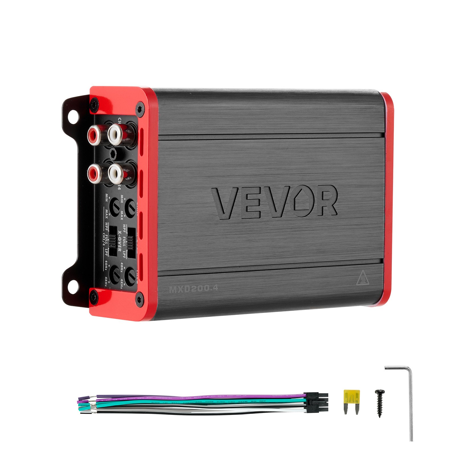 VEVOR Car Audio Amplifier, 4-Channel Bridgeable Car Amplifier, Multichannel Class D Stereo Amp, Max. 4 x 120W at 4 Ohms / 4 x 200W at 2 Ohms, High Output, for SUVs, Pickups, and Off-Road Vehicles
