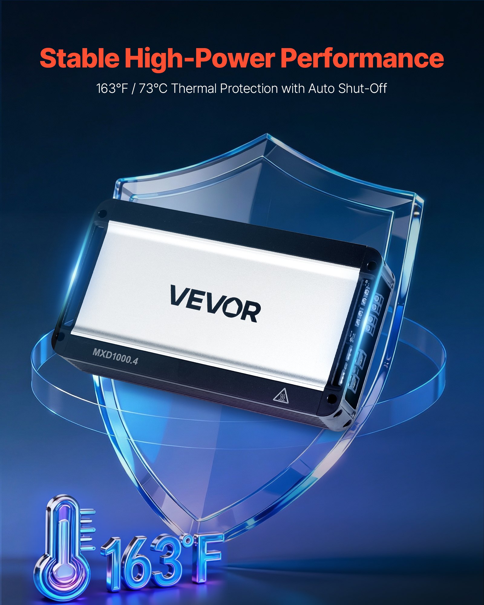 VEVOR Car Audio Amplifier, 4-Channel Bridgeable Car Amplifier, Multichannel Class D Stereo Amp, Max. 4 x 500W at 4 Ohms / 4 x 1000W at 2 Ohms, High Output, for SUVs, Pickups, and Off-Road Vehicles