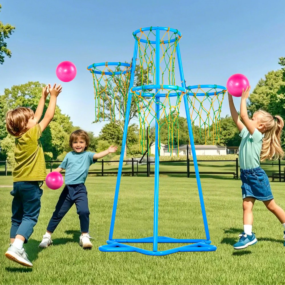 VEVOR Kids Basketball Hoop, 4-Hoop Child Basketball Hoops, Portable Basketball Stand with Adjustable Heights and 3 Balls, Indoor and Outdoor Basketball Toy Set for Children of All Ages, Boys & Girls