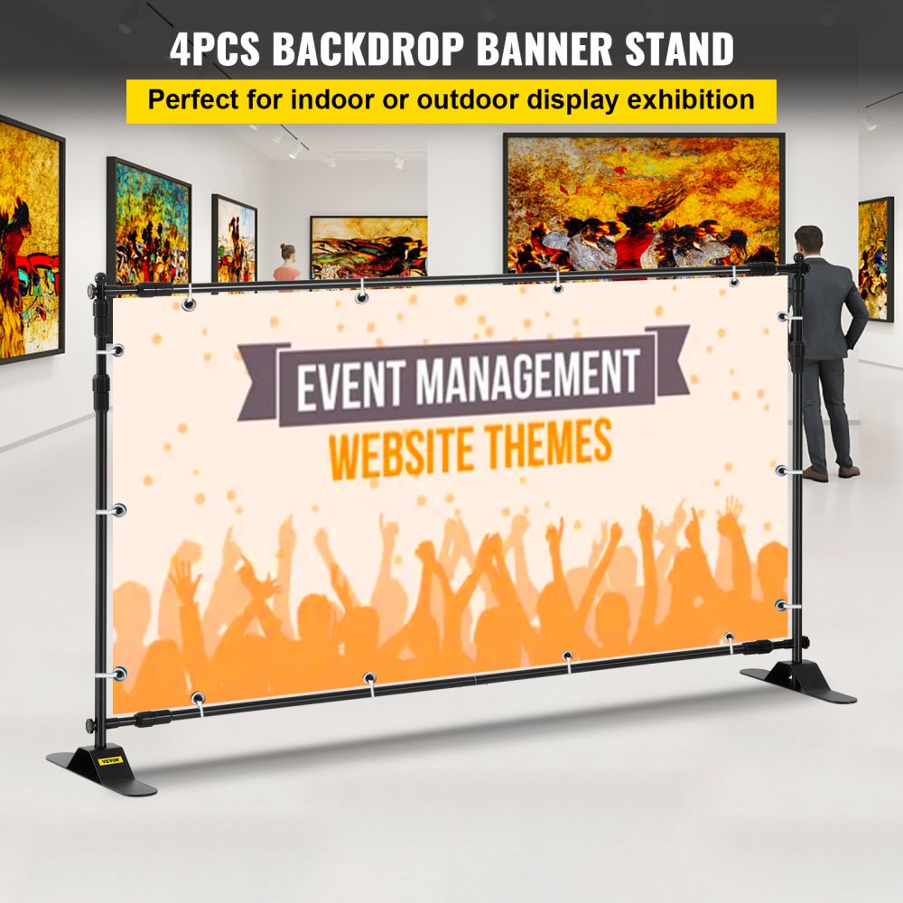 VEVOR 2.44m Display Backdrop Banner Stand Adjustable Telescopic Lightweight Trade Show Wall Exhibitor x 4 PACK