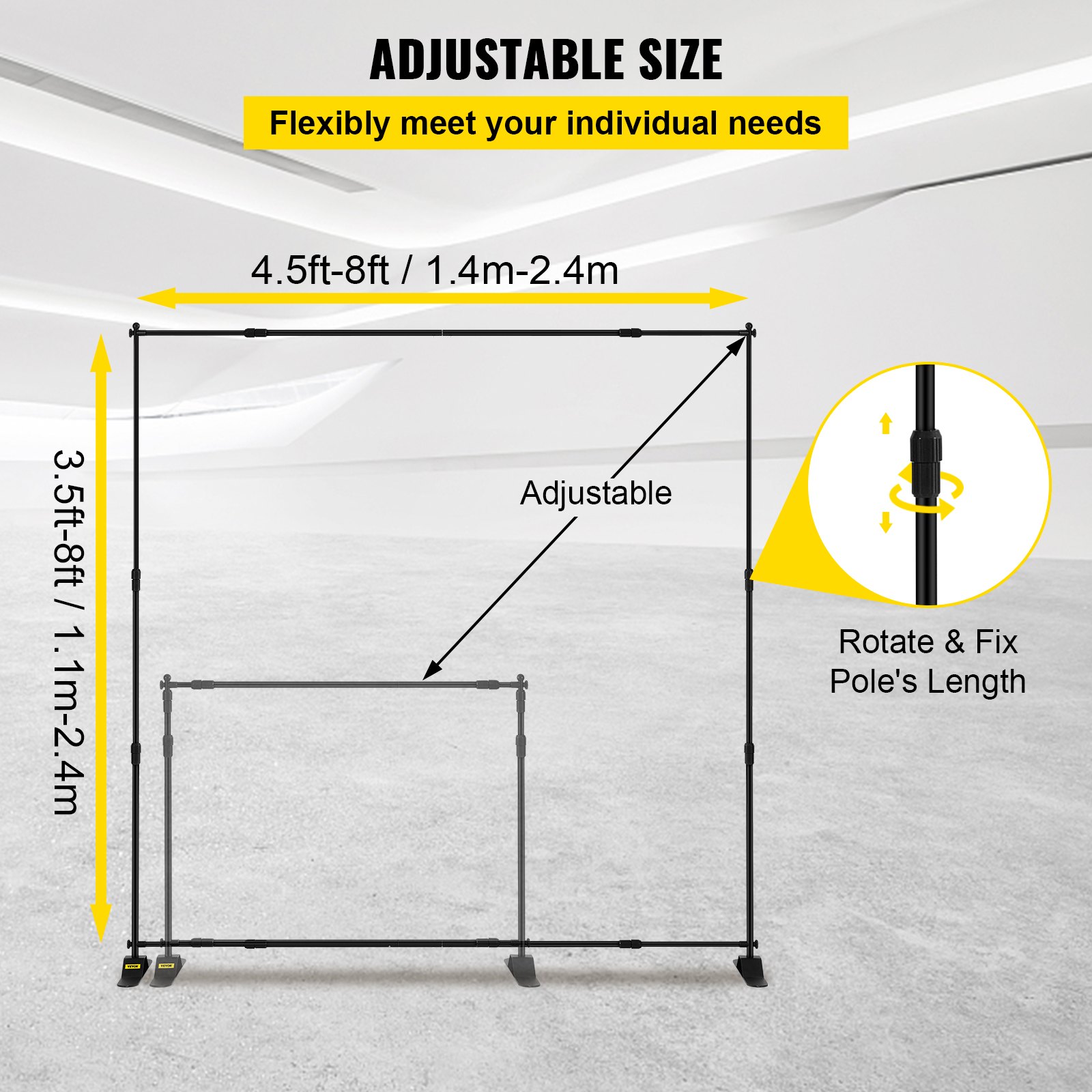 VEVOR 2.44m Display Backdrop Banner Stand Adjustable Telescopic Lightweight Trade Show Wall Exhibitor x 4 PACK