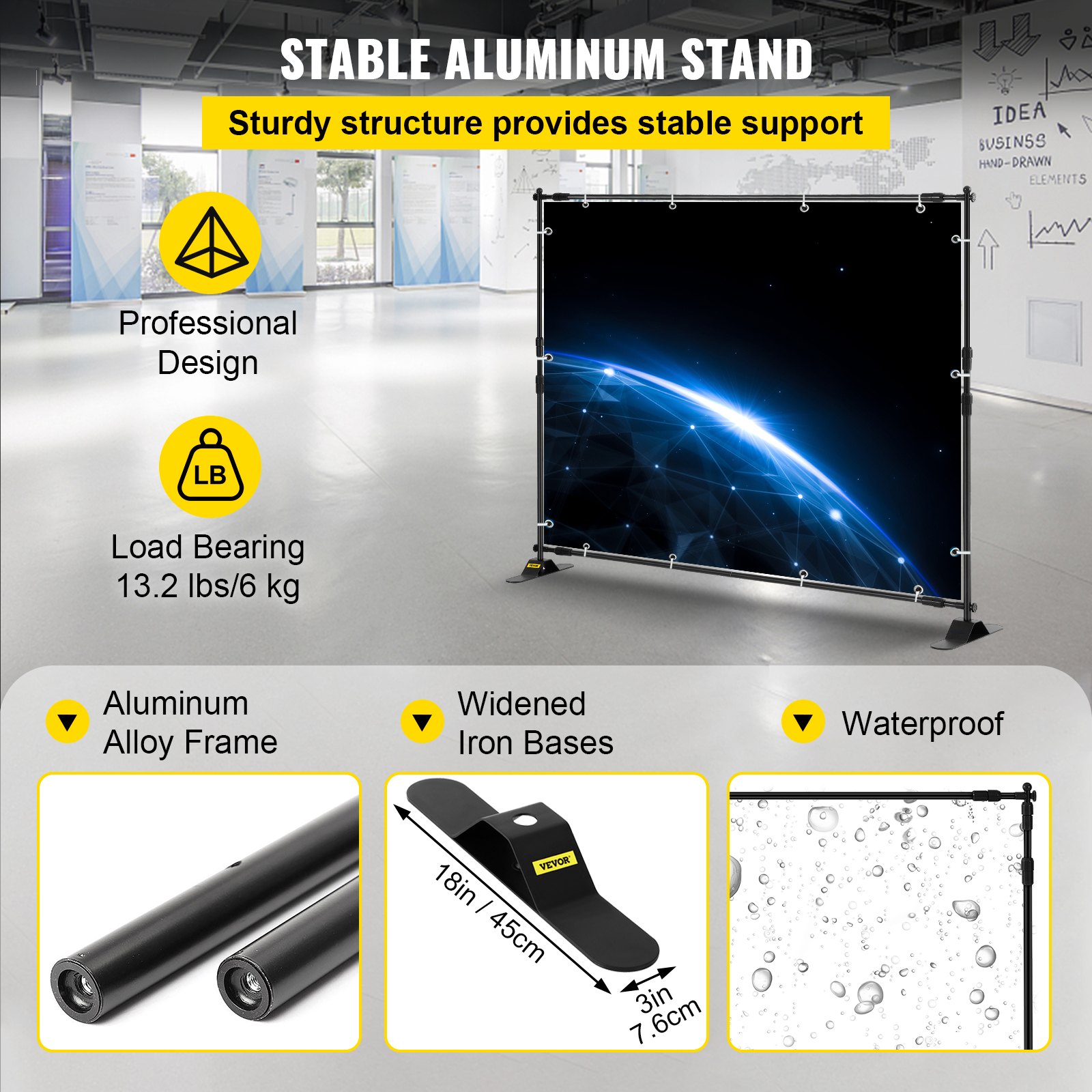 VEVOR 2.44m Display Backdrop Banner Stand Adjustable Telescopic Lightweight Trade Show Wall Exhibitor x 4 PACK