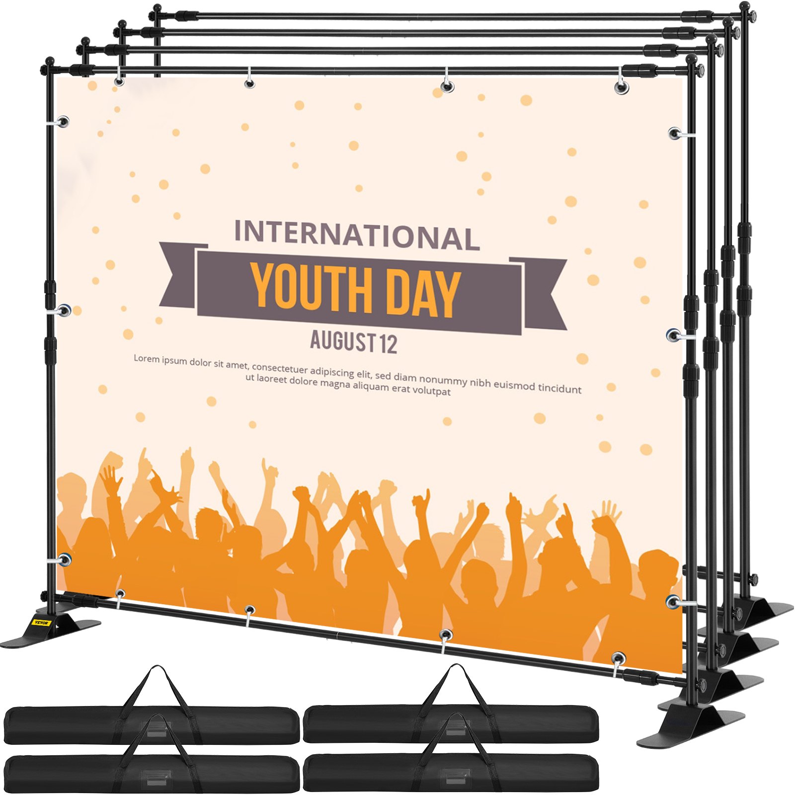 VEVOR 2.44m Display Backdrop Banner Stand Adjustable Telescopic Lightweight Trade Show Wall Exhibitor x 4 PACK