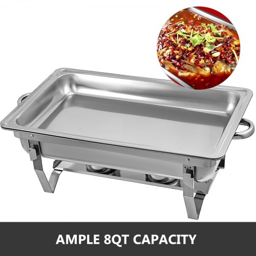 VEVOR 4 Packs Chafing Dishes Set 8 Quart Stainless Steel Chafer Dishes Full Size Rectangular Chafers for Catering Buffet Warmer Set with Folding Frame
