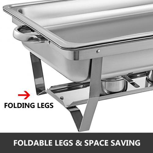 VEVOR 4 Packs Chafing Dishes Set 8 Quart Stainless Steel Chafer Dishes Full Size Rectangular Chafers for Catering Buffet Warmer Set with Folding Frame