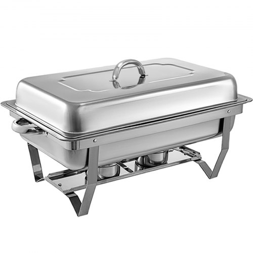 VEVOR Chafing Dish 4 Packs 8 Quart Stainless Steel Chafer Full Size Rectangular Chafers for Catering Buffet Warmer Set with Folding Frame