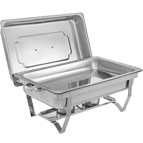 VEVOR Chafing Dish 4 Packs 8 Quart Stainless Steel Chafer Full Size Rectangular Chafers for Catering Buffet Warmer Set with Folding Frame
