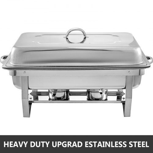 VEVOR Chafing Dish 4 Packs 8 Quart Stainless Steel Chafer Full Size Rectangular Chafers for Catering Buffet Warmer Set with Folding Frame