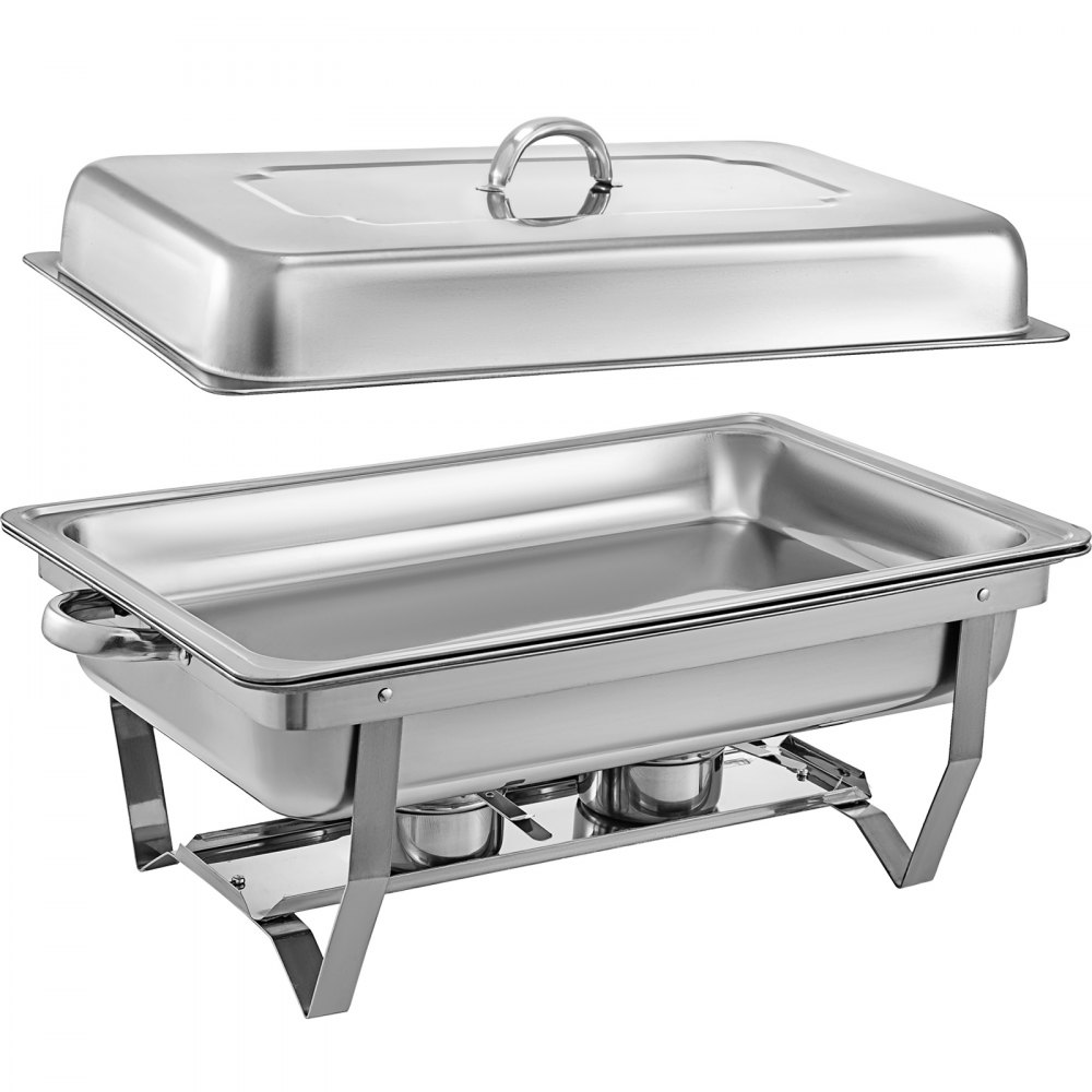 VEVOR Chafing Dish 4 paquetes de 8 cuartos de galón de acero inoxidable Chafers rectangulares de tamaño completo para catering Buffet Warmer Set con marco plegable