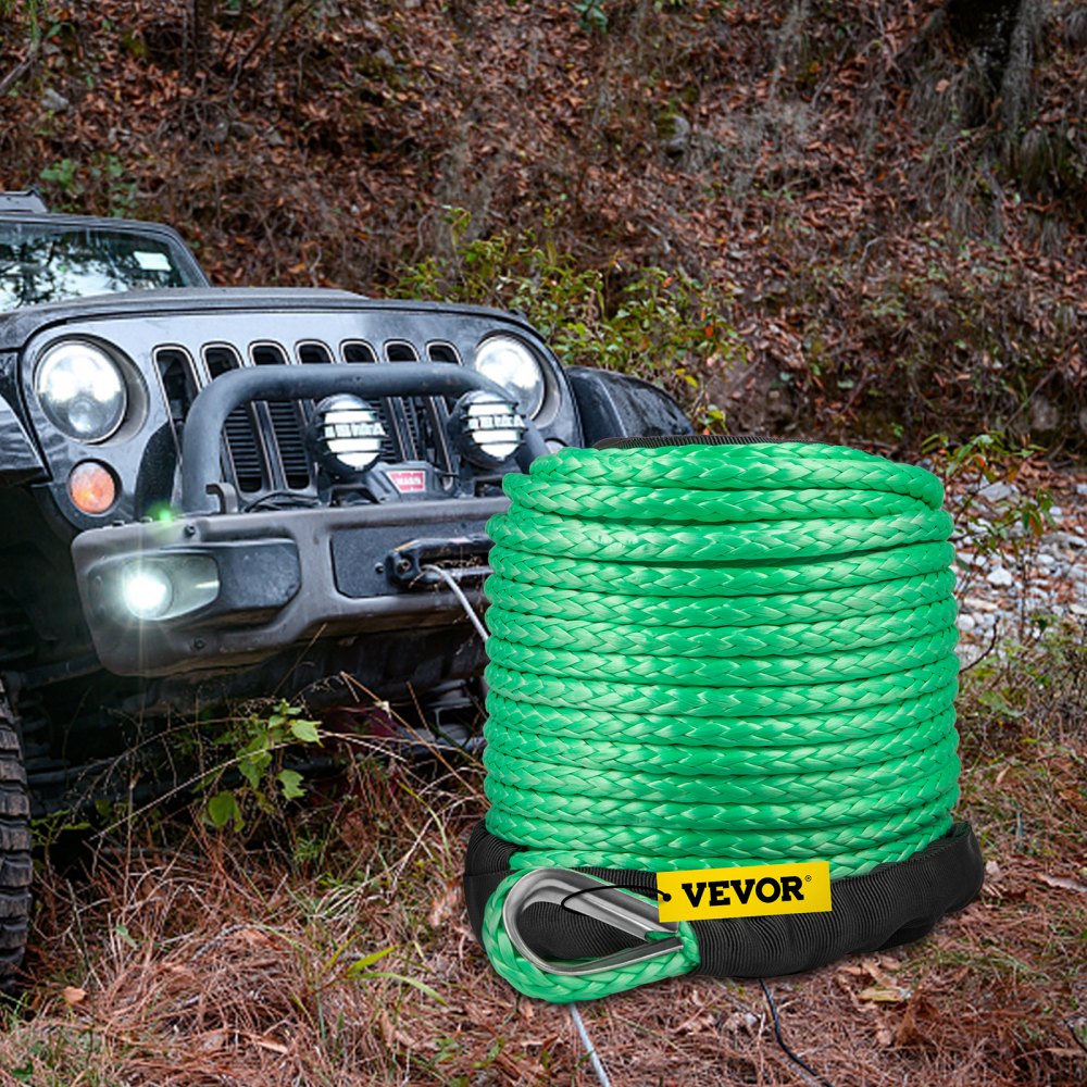 VEVOR Green Synthetic Winch Line 5/16 Inch X100FT Synthetic Winch Rope 12000 LBS Tow Rope for Car with Sheath (100ft)