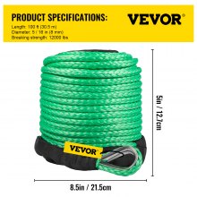 VEVOR 0.79cm x 30.48m Synthetic Winch Rope Cable Winch Tow Rope Car with Sheath