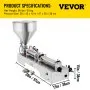 VEVOR Pneumatic Liquid Paste Filling Machine 50-500ML Volume, Horizontal Cream Filling Machine with 30L Hopper, Pneumatic liquid Filling Machine for Water Oil Cream etc