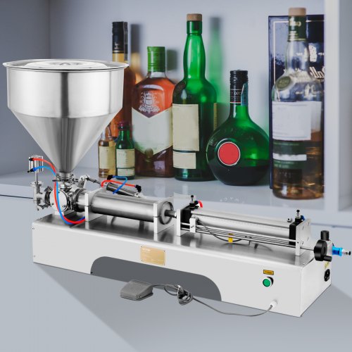 VEVOR Horizontal Pneumatic Liquid Paste Filling Machine 50-500ML Volume, Cream Filling Machine 30L Hopper, Pneumatic Paste Filling Machine for Liquid and Paste