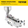 VEVOR Horizontal Pneumatic Liquid Paste Filling Machine 50-500ML Volume, Cream Filling Machine 30L Hopper, Pneumatic Paste Filling Machine for Liquid and Paste