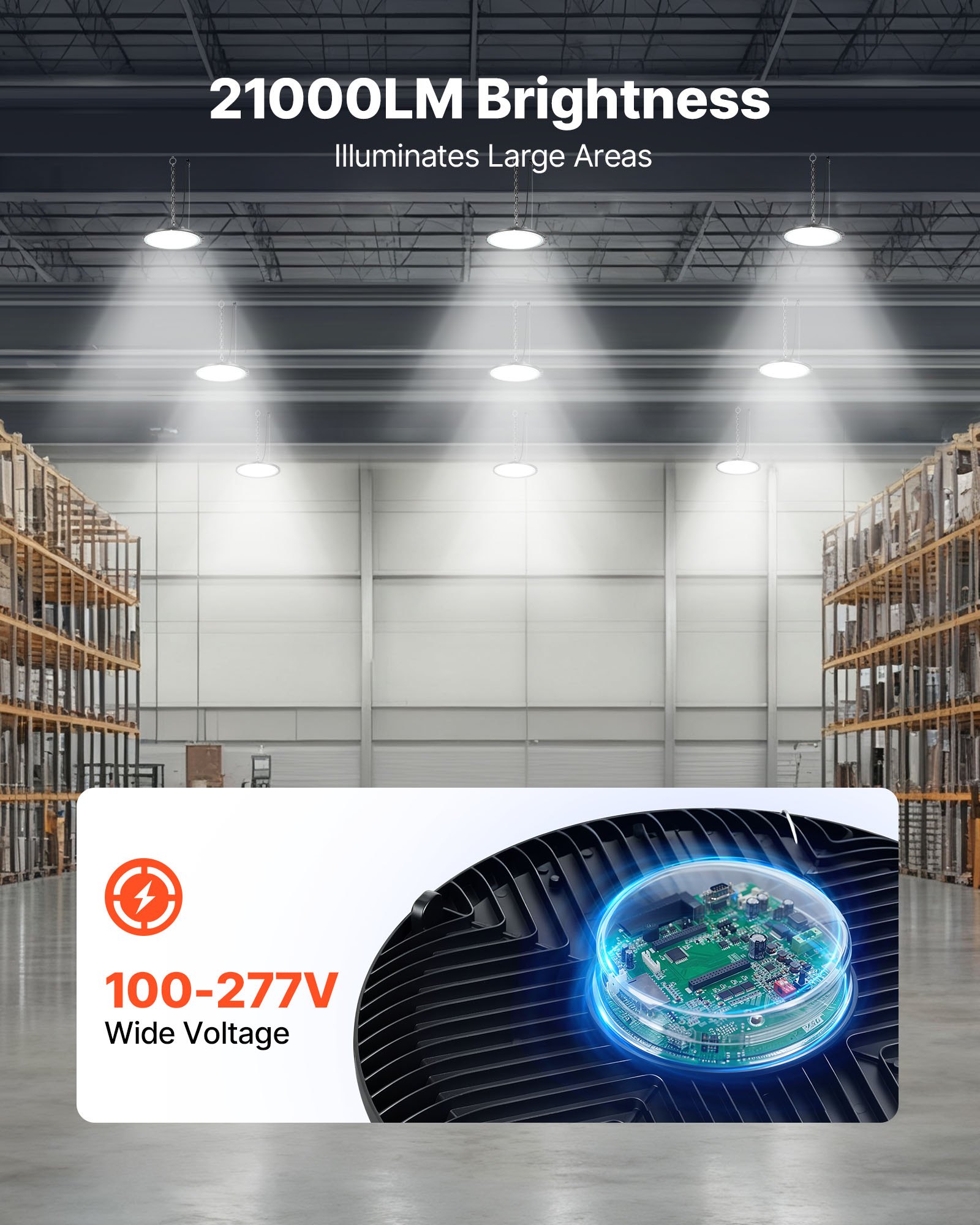 VEVOR 20 Pack LED High Bay Lights, 5000K 150W 21000LM Super Bright UFO LED Warehouse Shop Lights, IP65 Waterproof, 100-277V Wide Voltage for Warehouse Workshop Factory Gym Garage Barn, Black