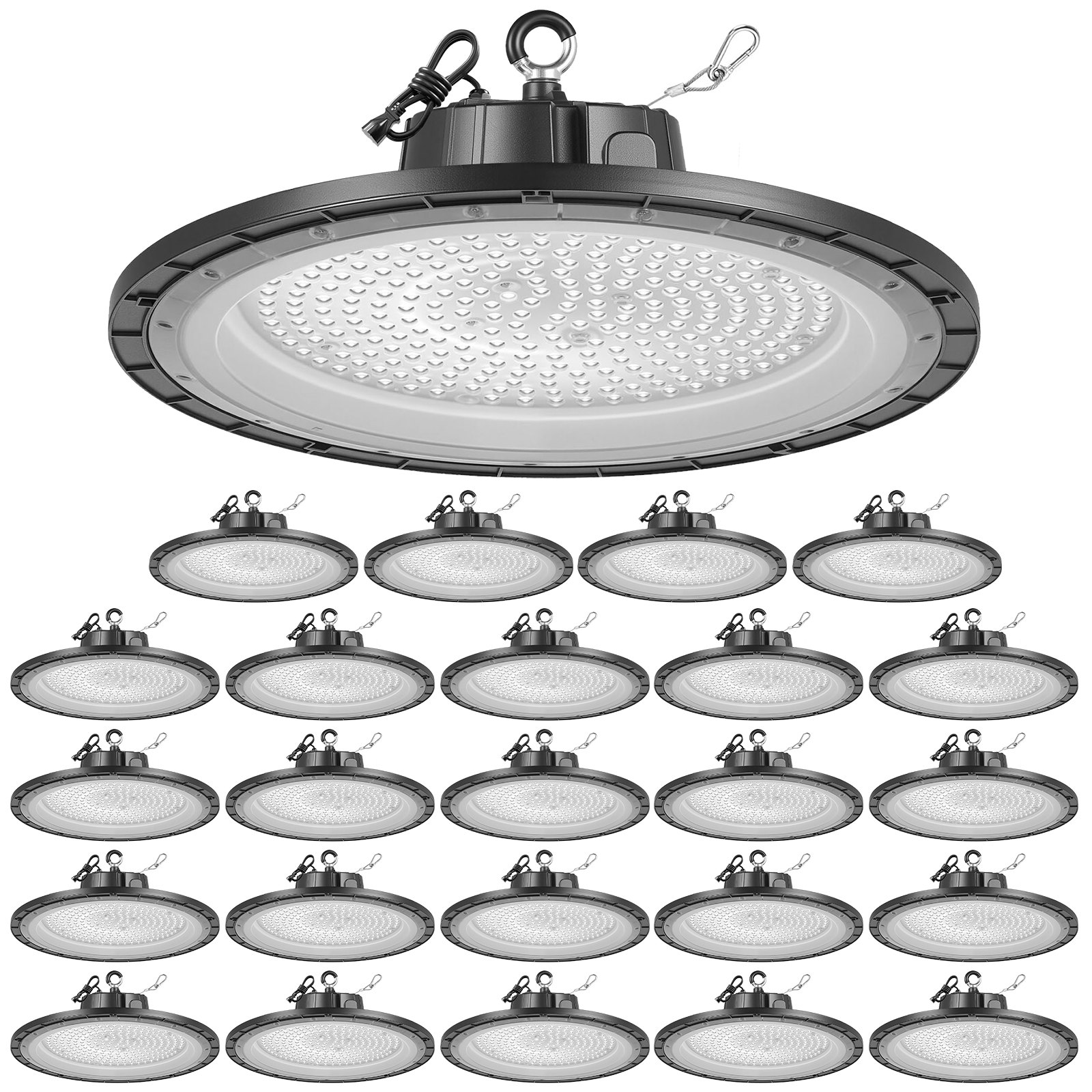VEVOR 20 Pack LED High Bay Lights, 5000K 150W 21000LM Super Bright UFO LED Warehouse Shop Lights, IP65 Waterproof, 100-277V Wide Voltage for Warehouse Workshop Factory Gym Garage Barn, Black