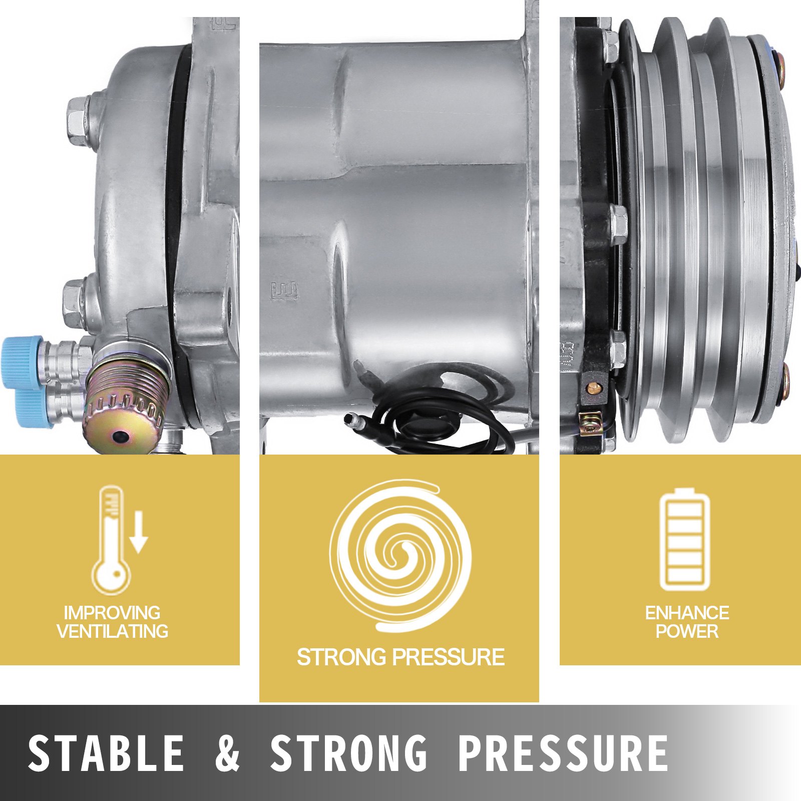 Vevor AIR CONDITION COMPRESSORS SANDEN 508 STYLE NATURAL FINISH V BELT FLARE FITTINGS