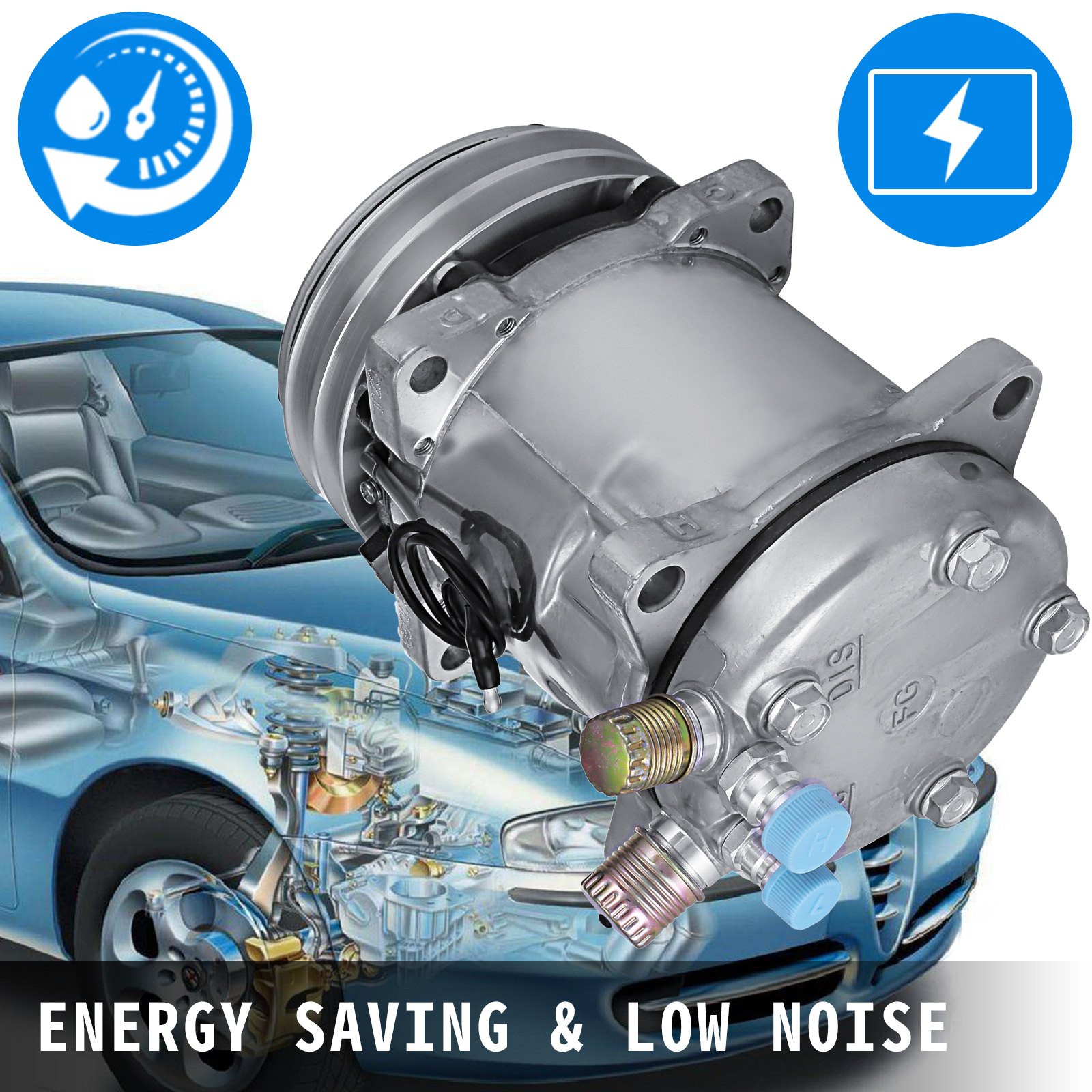 Vevor AIR CONDITION COMPRESSORS SANDEN 508 STYLE NATURAL FINISH V BELT FLARE FITTINGS