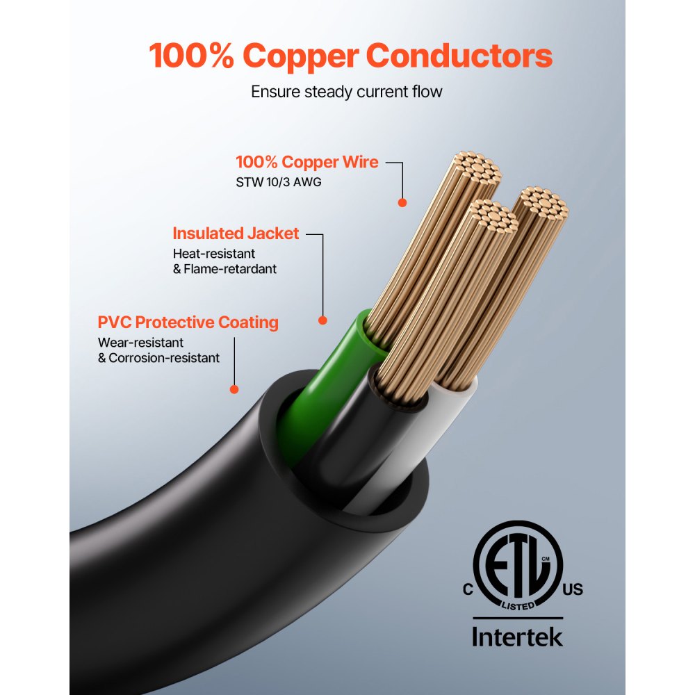 VEVOR Welder Extension Cord, 30 Amp 50 ft, Extension Cord for Portable Welders, NEMA 6-50P, 10/3 AWG, 250V, 7500W Heavy Duty Pure Copper Welder Cable, for Outdoor MIG TIG Plasma, STW Weather-proof