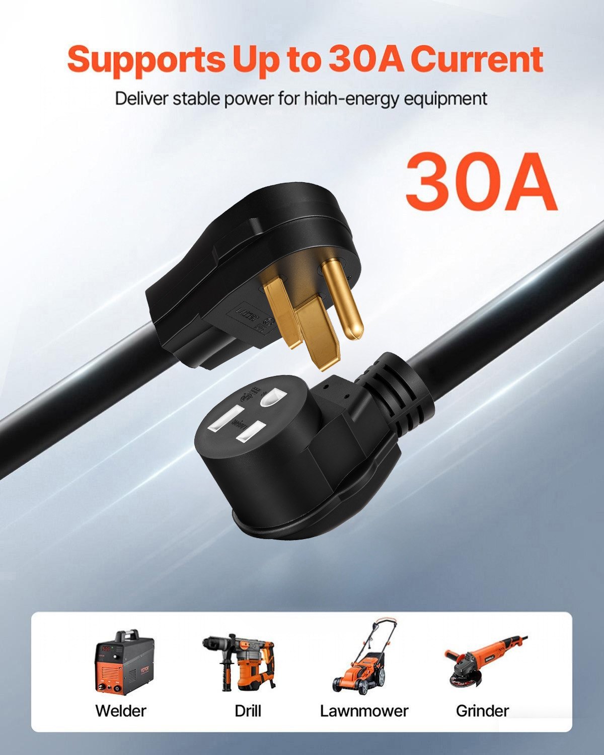 VEVOR Welder Extension Cord, 30 Amp 50 ft, Extension Cord for Portable Welders, NEMA 6-50P, 10/3 AWG, 250V, 7500W Heavy Duty Pure Copper Welder Cable, for Outdoor MIG TIG Plasma, STW Weather-proof