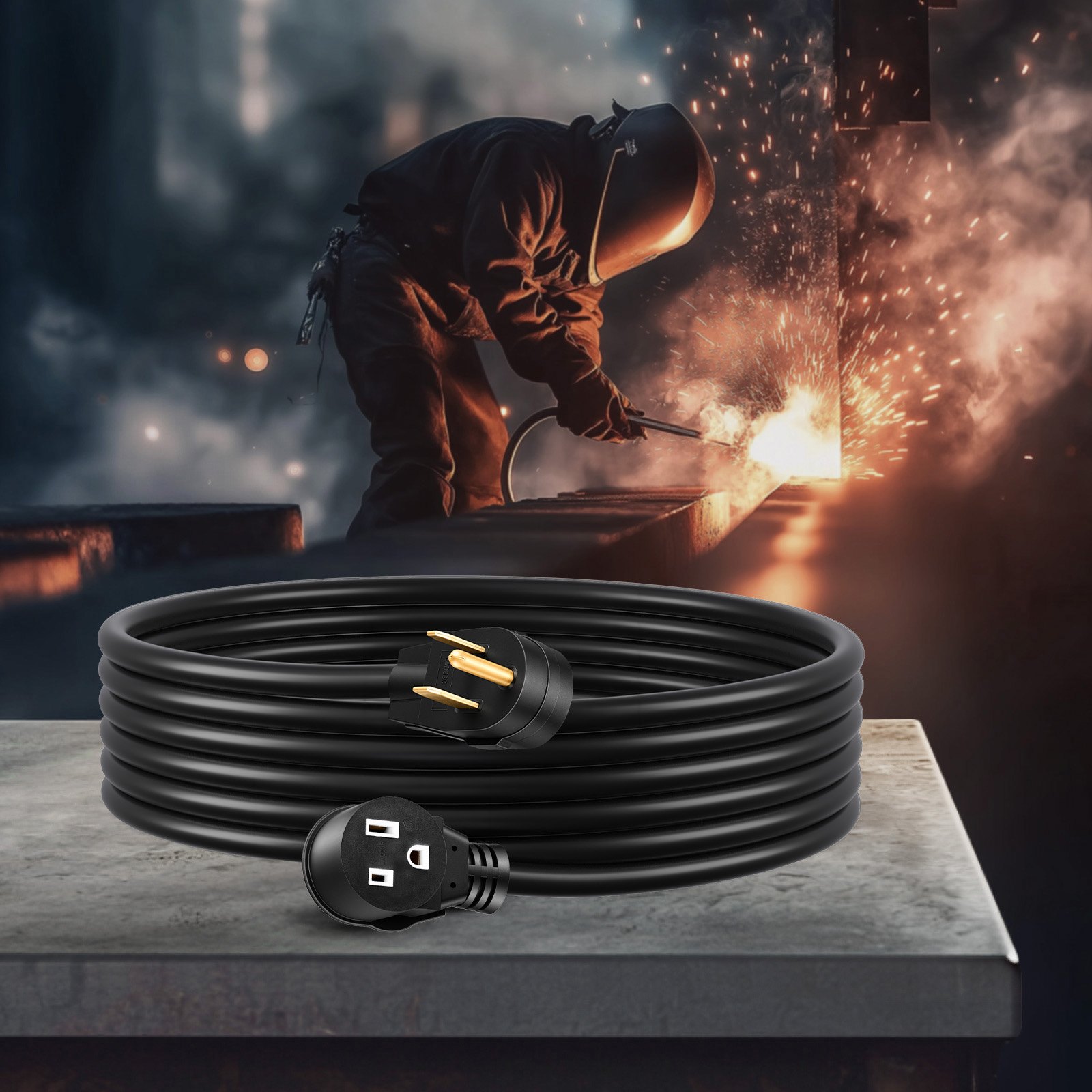 VEVOR Welder Extension Cord, 30 Amp 50 ft, Extension Cord for Portable Welders, NEMA 6-50P, 10/3 AWG, 250V, 7500W Heavy Duty Pure Copper Welder Cable, for Outdoor MIG TIG Plasma, STW Weather-proof