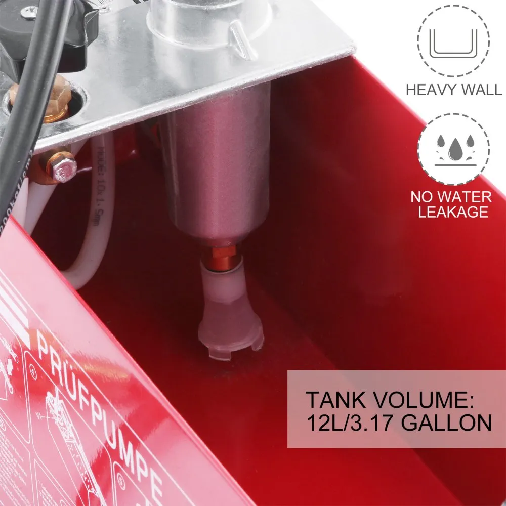 VEVOR hydraulic pressure test pump with 12l tank, heavy wall, and no water leakage.