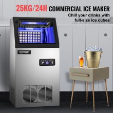 Komerčný stroj na výrobu ľadu VEVOR Stroj na výrobu kociek ľadu 50 kg Nerezová oceľ 110 LBS/24H Stroj na výrobu kociek ľadu Digitálne ovládanie Chladenie pre barové domáce supermarkety