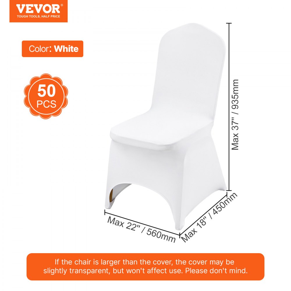 VEVOR Stretch Spandex Folding Chair Covers, Universal Fitted Arched Front Cover, Removable Washable Protective Slipcovers, for Wedding, Holiday, Banquet, Party, Celebration, Dining (50PCS White)