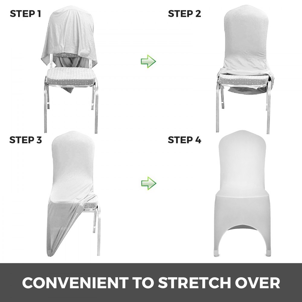 VEVOR Stretch Spandex Folding Chair Covers, Universal Fitted Arched Front Cover, Removable Washable Protective Slipcovers, for Wedding, Holiday, Banquet, Party, Celebration, Dining (50PCS White)