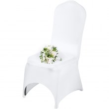 VEVOR 50 buc Huse pentru scaune de nunta Spandex alb Huse pentru scaune din țesătură elastică, detașabile, lavabile, pentru nunți, banchete, ceremonie (arcuată, 50 buc.)