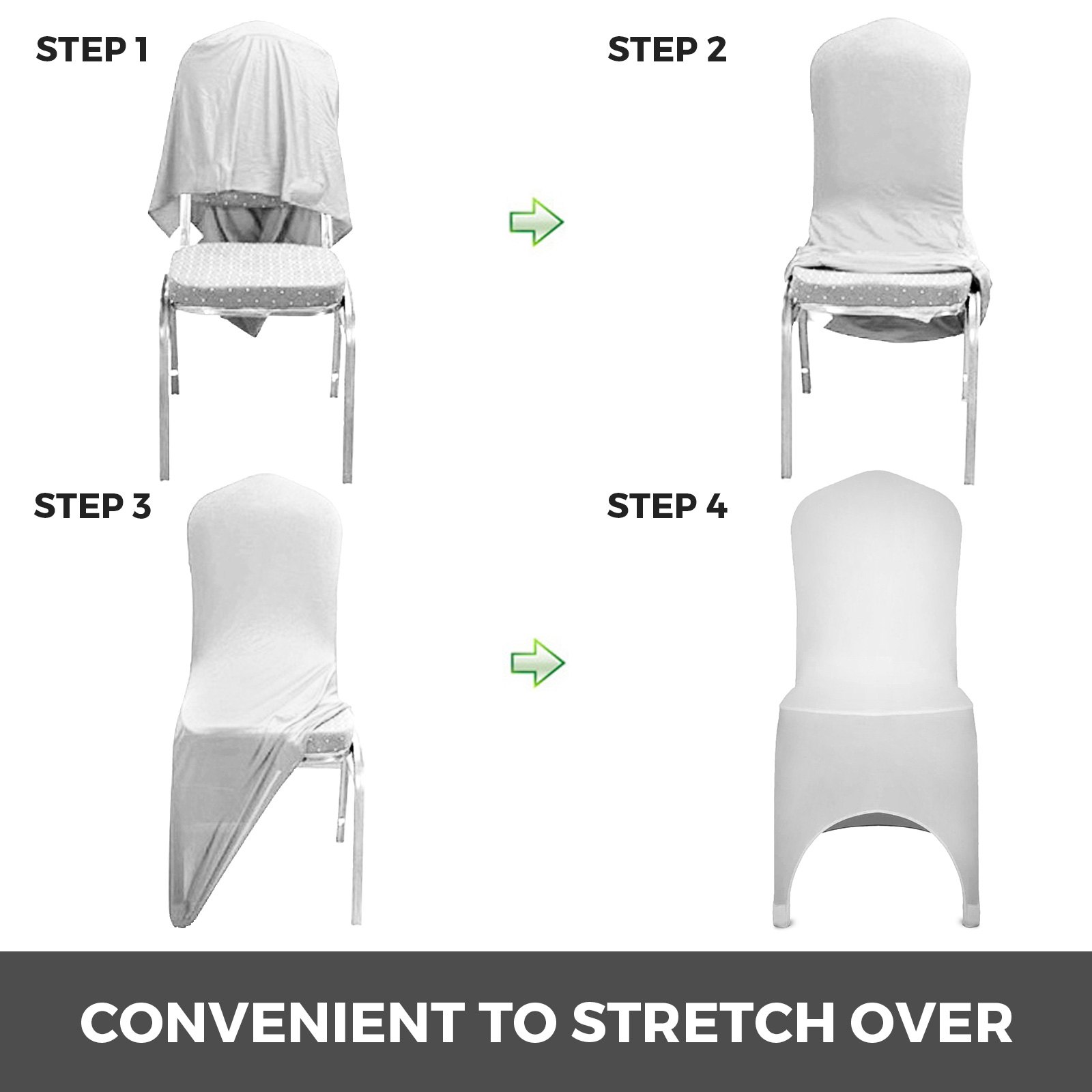 VEVOR Stretch Spandex Folding Chair Covers, Universal Fitted Arched Front Cover, Removable Washable Protective Slipcovers, for Wedding, Holiday, Banquet, Party, Celebration, Dining (50PCS White)