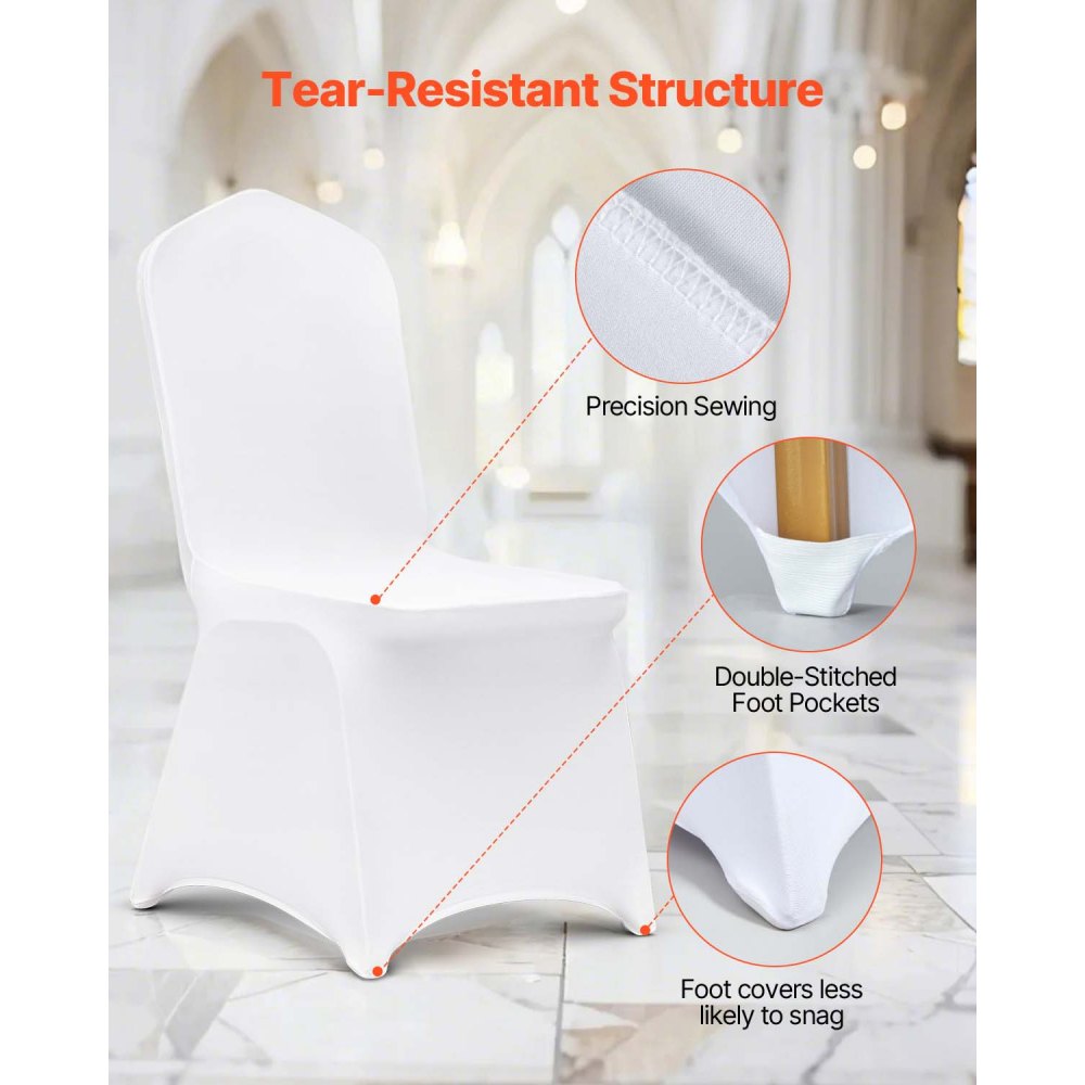 VEVOR Stretch Spandex Folding Chair Covers, Universal Fitted Chair Cover, Removable Washable Protective Slipcovers, for Wedding, Holiday, Banquet, Party, Celebration, Dining (50PCS White)