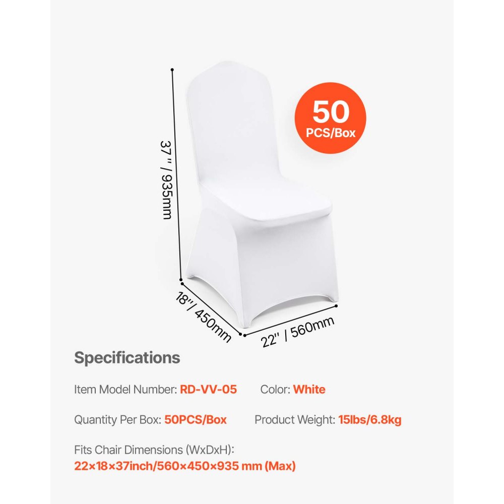 VEVOR Stretch Spandex Folding Chair Covers, Universal Fitted Chair Cover, Removable Washable Protective Slipcovers, for Wedding, Holiday, Banquet, Party, Celebration, Dining (50PCS White)