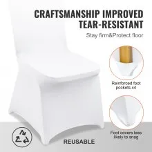 VEVOR 50pcs Chair Cover Wedding Spandex White Chair Covers Stretch Fabric Removable Washable Protective Slipcovers for Weddings Banquets Ceremony(Flat,50PCS)