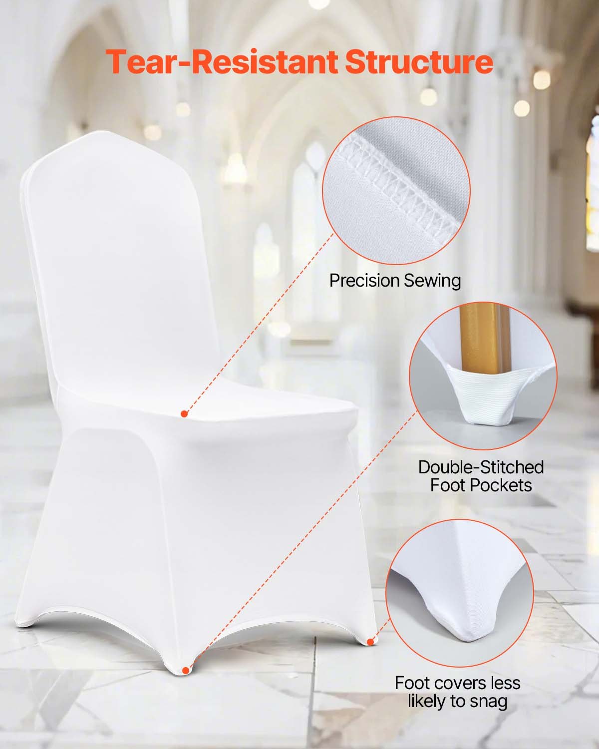 VEVOR Stretch Spandex Folding Chair Covers, Universal Fitted Chair Cover, Removable Washable Protective Slipcovers, for Wedding, Holiday, Banquet, Party, Celebration, Dining (50PCS White)