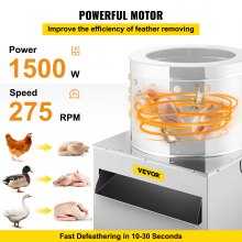 VEVOR Stainless Steel Chicken Plucker 20Inch Barrel Diameter De-Feather Remover Poultry Machine 1500W 275R/min Barrel Diameter Heavy Duty Feather Plucking Machine