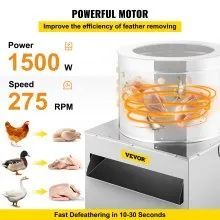 VEVOR Stainless Steel Chicken Plucker 20Inch Barrel Diameter De-Feather Remover Poultry Machine 1500W 275R/min Barrel Diameter Heavy Duty Feather Plucking Machine