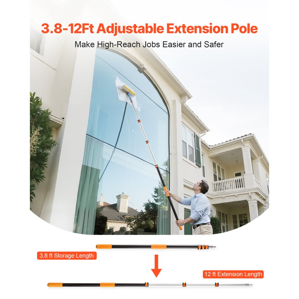 VEVOR Telescopic Extension Pole, 3.8-12 FT Multi-Purpose Extendable Pole, Sturdy Aluminum Alloy Paint Pole Extension with Flip-Lock Design, High Reach Roller Stick for Painting, Dusting and Cleaning
