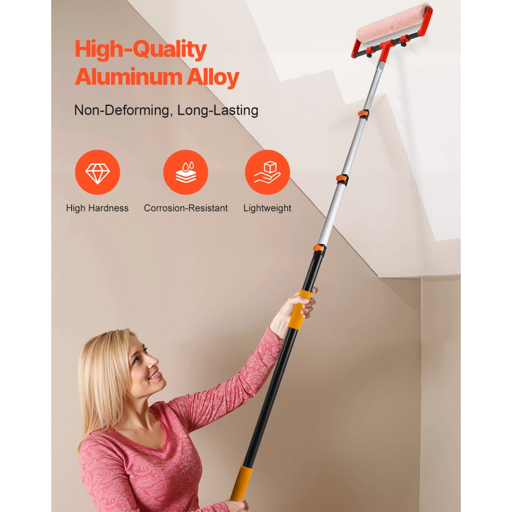 VEVOR Telescopic Extension Pole, 3.8-12 FT Multi-Purpose Extendable Pole, Sturdy Aluminum Alloy Paint Pole Extension with Flip-Lock Design, High Reach Roller Stick for Painting, Dusting and Cleaning