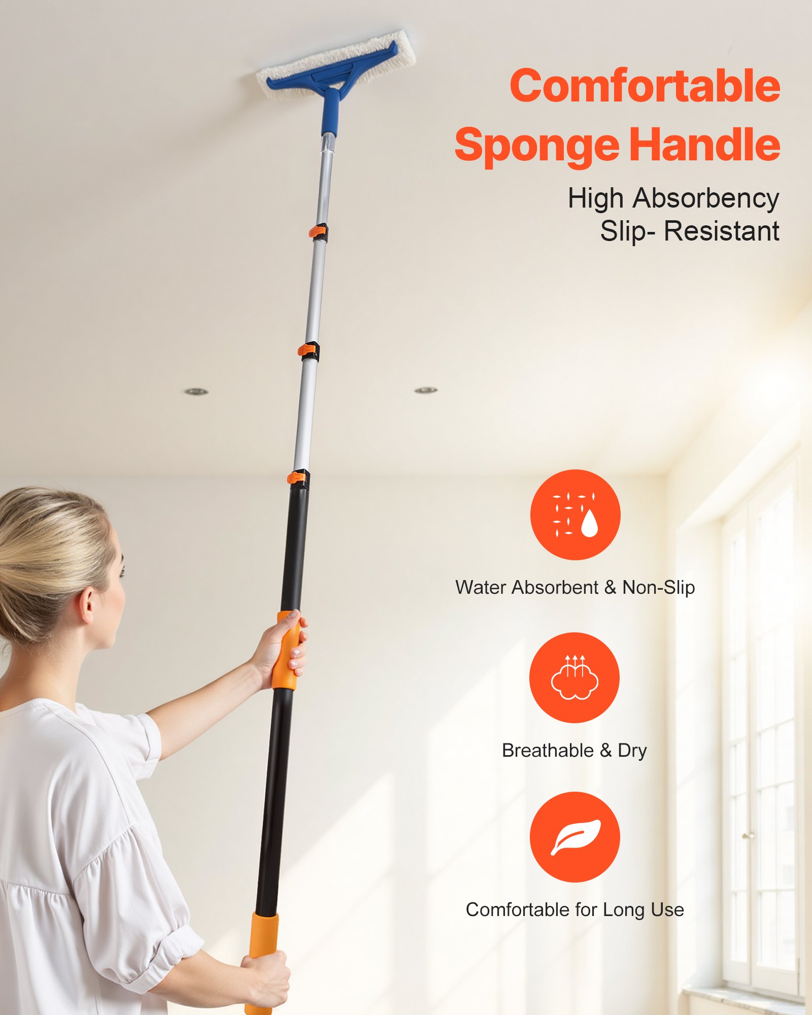 VEVOR Telescopic Extension Pole, 3.8-12 FT Multi-Purpose Extendable Pole, Sturdy Aluminum Alloy Paint Pole Extension with Flip-Lock Design, High Reach Roller Stick for Painting, Dusting and Cleaning