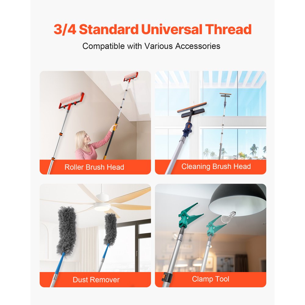 VEVOR Telescopic Extension Pole, 4.66-19 FT Multi-Purpose Extendable Pole, Sturdy Aluminum Alloy Paint Pole Extension with Flip-Lock Design, High Reach Roller Stick for Painting, Dusting and Cleaning