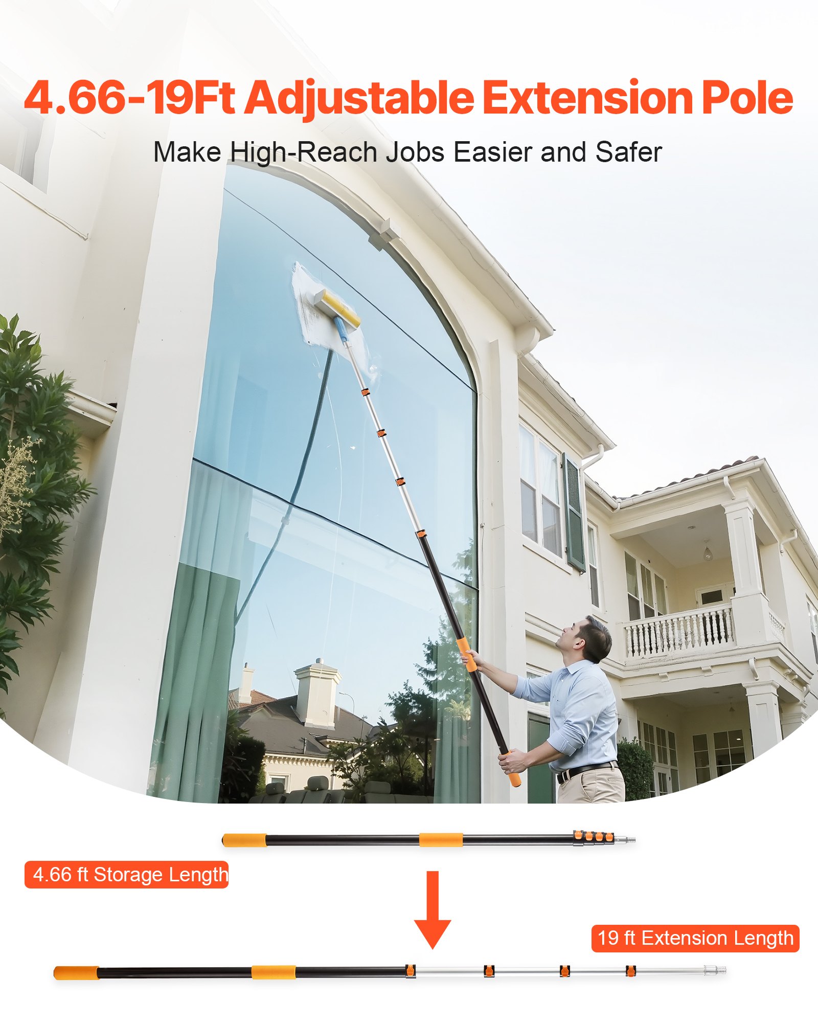 VEVOR Telescopic Extension Pole, 4.66-19 FT Multi-Purpose Extendable Pole, Sturdy Aluminum Alloy Paint Pole Extension with Flip-Lock Design, High Reach Roller Stick for Painting, Dusting and Cleaning