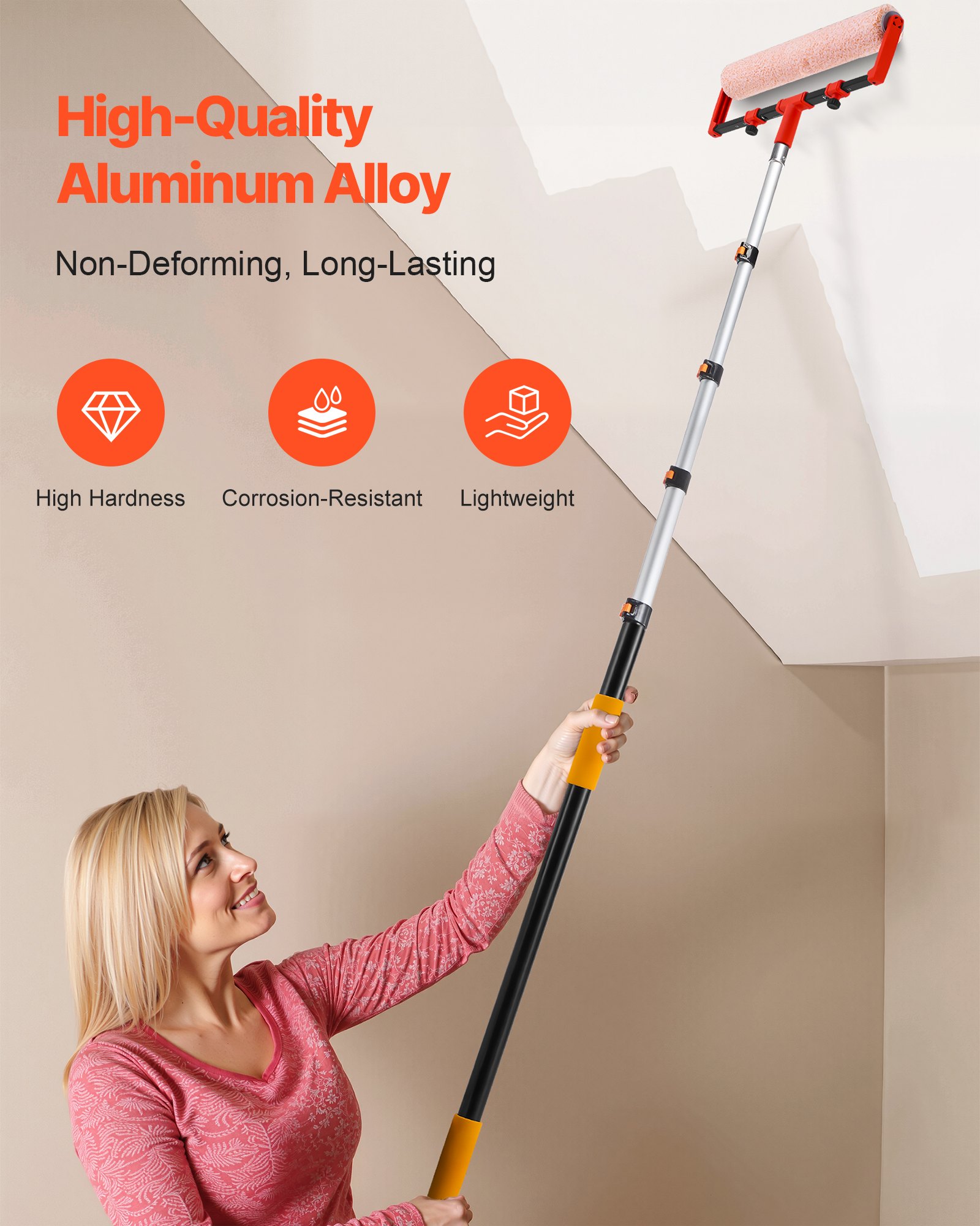 VEVOR Telescopic Extension Pole, 4.66-19 FT Multi-Purpose Extendable Pole, Sturdy Aluminum Alloy Paint Pole Extension with Flip-Lock Design, High Reach Roller Stick for Painting, Dusting and Cleaning