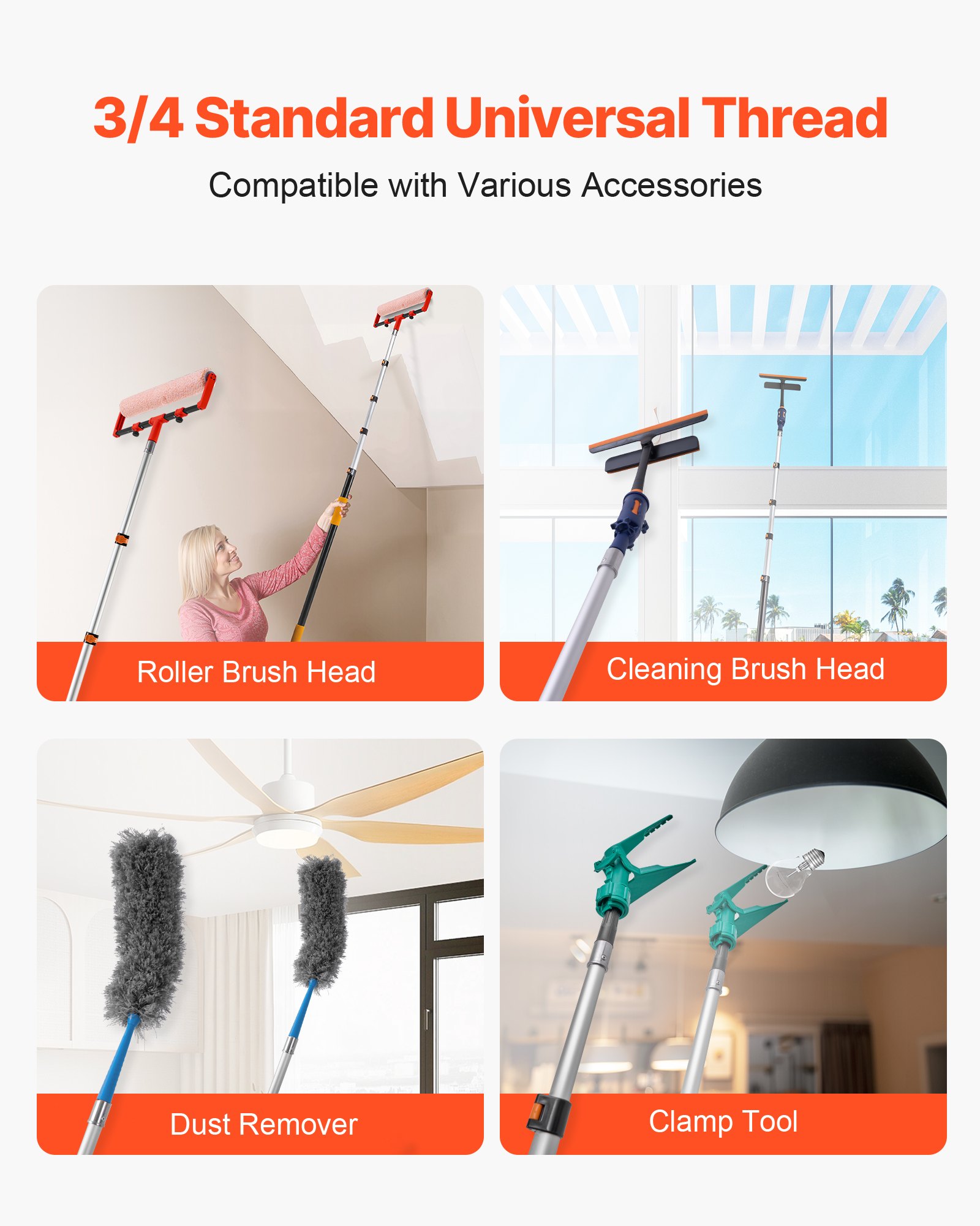VEVOR Telescopic Extension Pole, 4.66-19 FT Multi-Purpose Extendable Pole, Sturdy Aluminum Alloy Paint Pole Extension with Flip-Lock Design, High Reach Roller Stick for Painting, Dusting and Cleaning